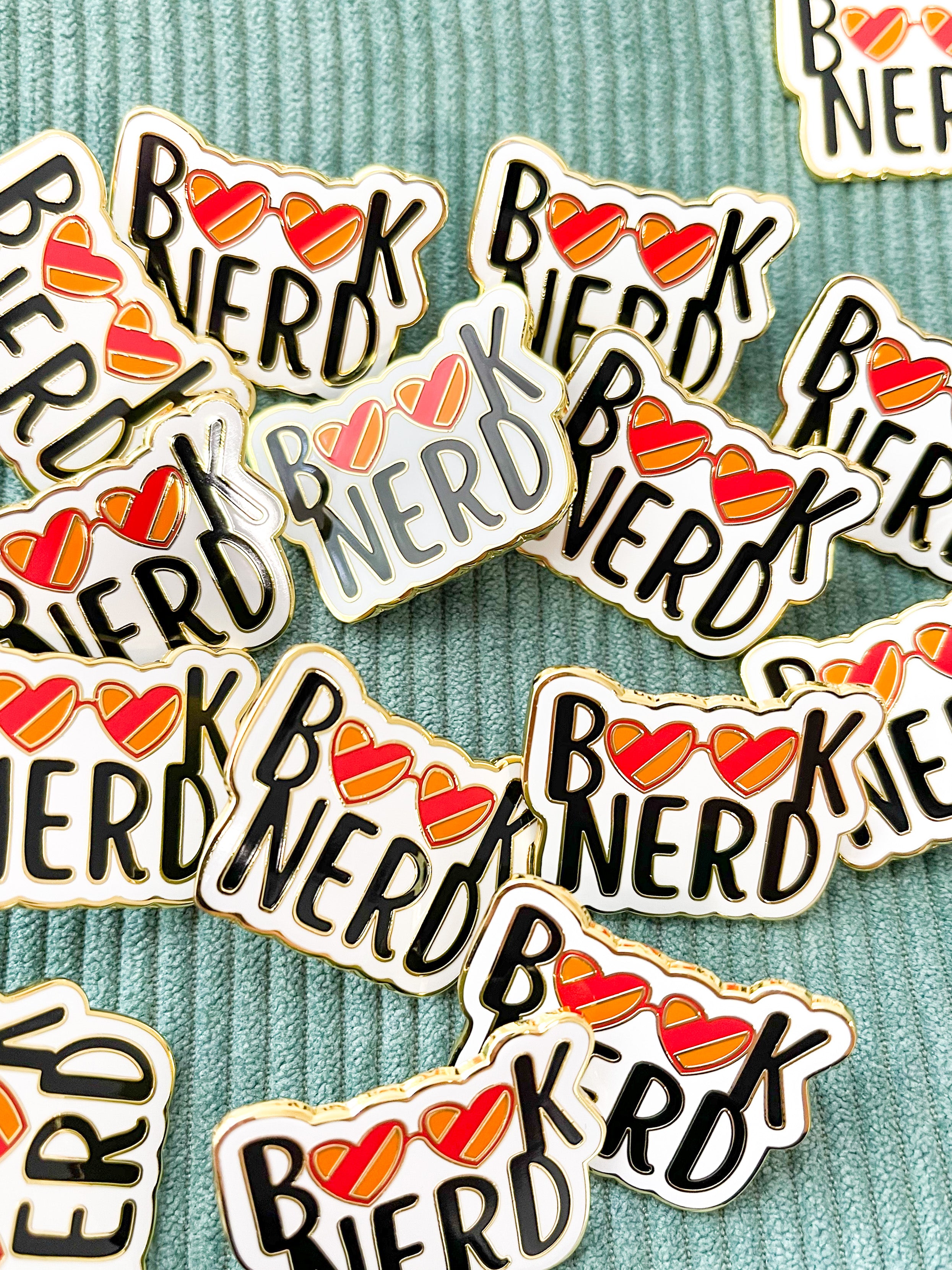 Book nerd enamel pin, front view