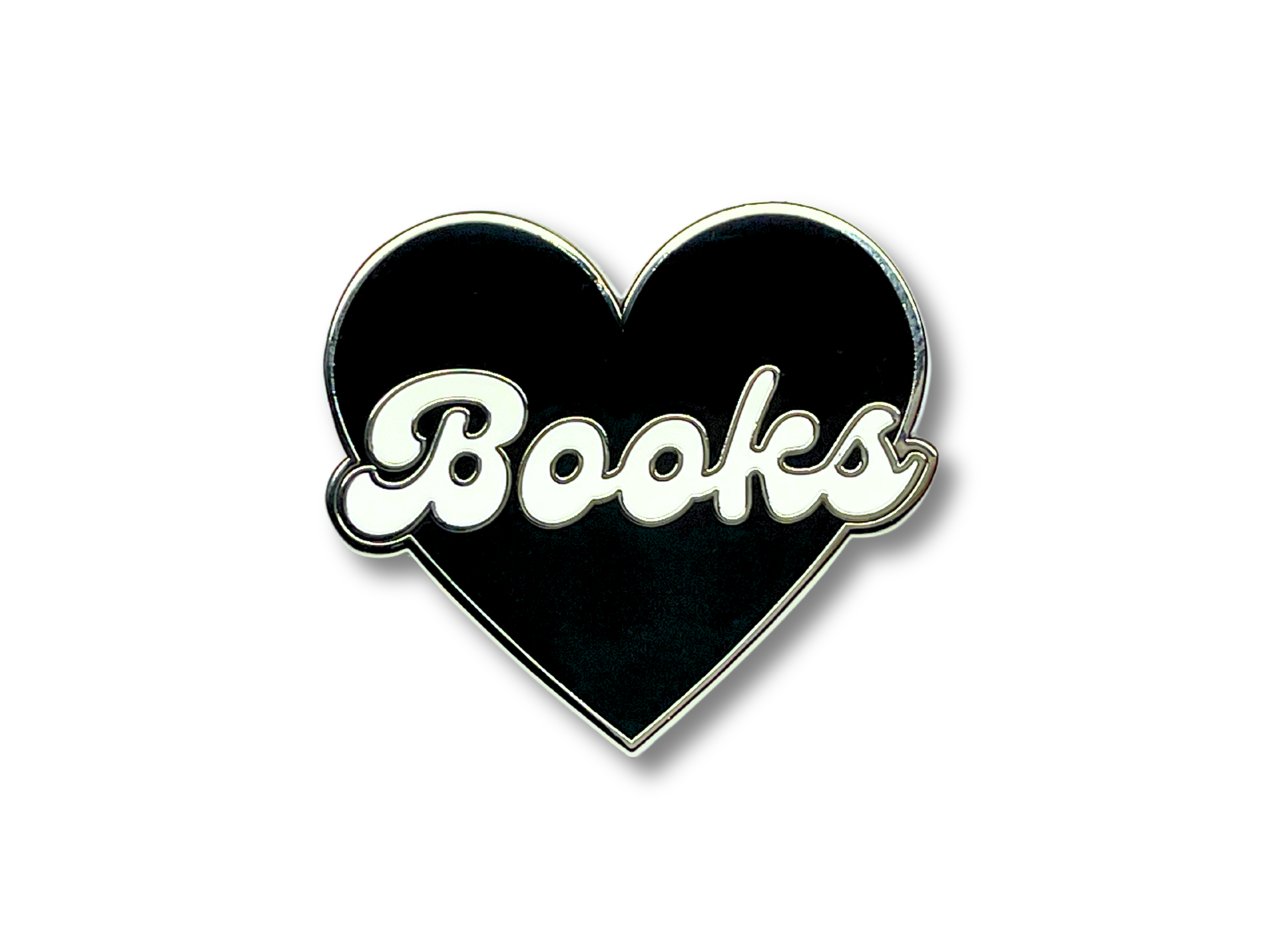 Books Bookish enamel pin, lapel pin, Front view, black silver