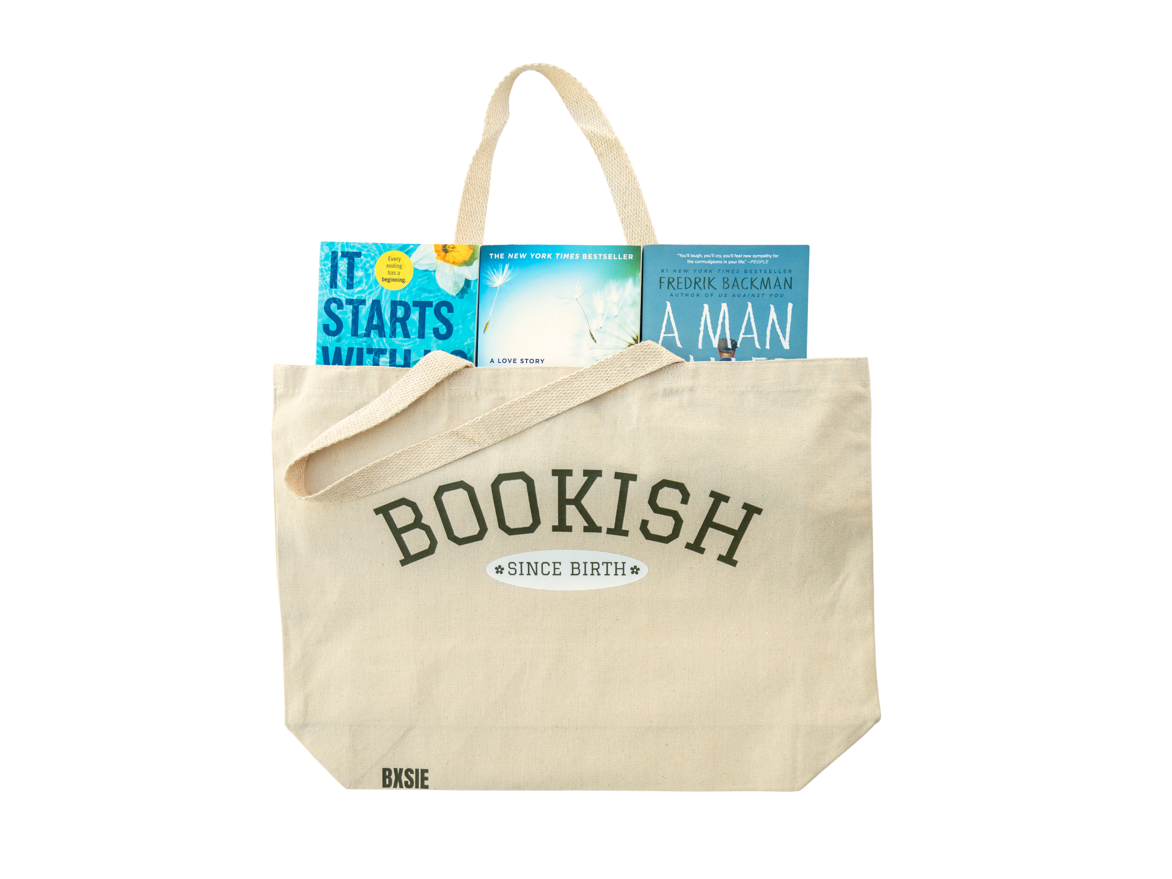 Book tote bag for books, BXSIE, cotton tote, front view
