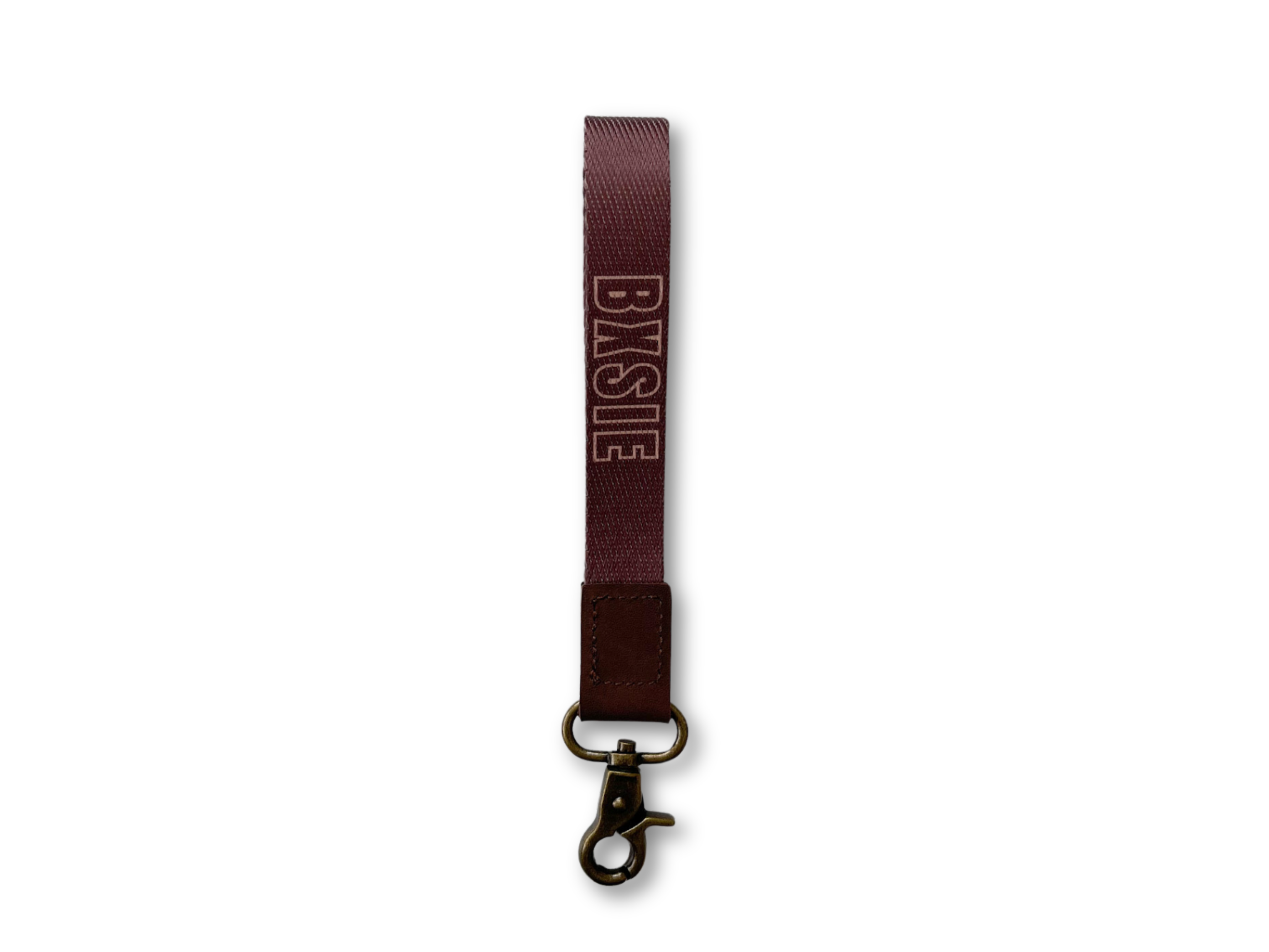 BXSIE keychain wristlet for keys, front view, brown and bronze